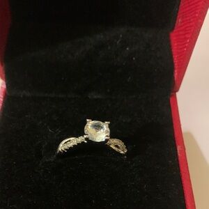 Elegant Silver Tone CZ Adjustable Ring with Clear Round Stone